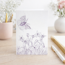 Load image into Gallery viewer, Copper Butterfly Dancing with Native Bluebells | Greeting Card
