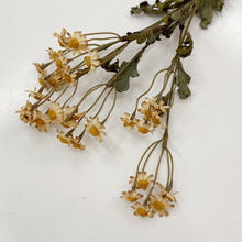 Load image into Gallery viewer, A artificial daisy stem with flowers in shades of pink, white, and yellow, being held by a person against a marble background.