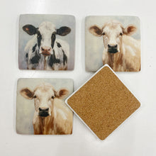 Load image into Gallery viewer, Moo cow cork coasters set of 4 farmhouse table decor