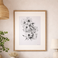 Load image into Gallery viewer, Floral Woman Line Art Print | Botanical Portrait Wall Art | Neutral Home Decor