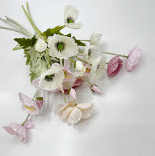Load image into Gallery viewer, Artificial poppy stems in mixed colours on white background