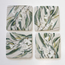 Load image into Gallery viewer, Eucalyptus design drink coasters set of 4 resin and cork