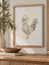 Load image into Gallery viewer, Original Hand-Drawn Rooster Artwork | Natural Timber Frame Copy