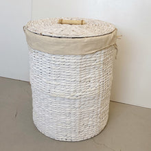 Load image into Gallery viewer, ROUND WHITEWASH LAUNDRY BASKET
