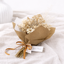 Load image into Gallery viewer, Neutral dried flower bouquet wrapped in kraft paper with ribbon
