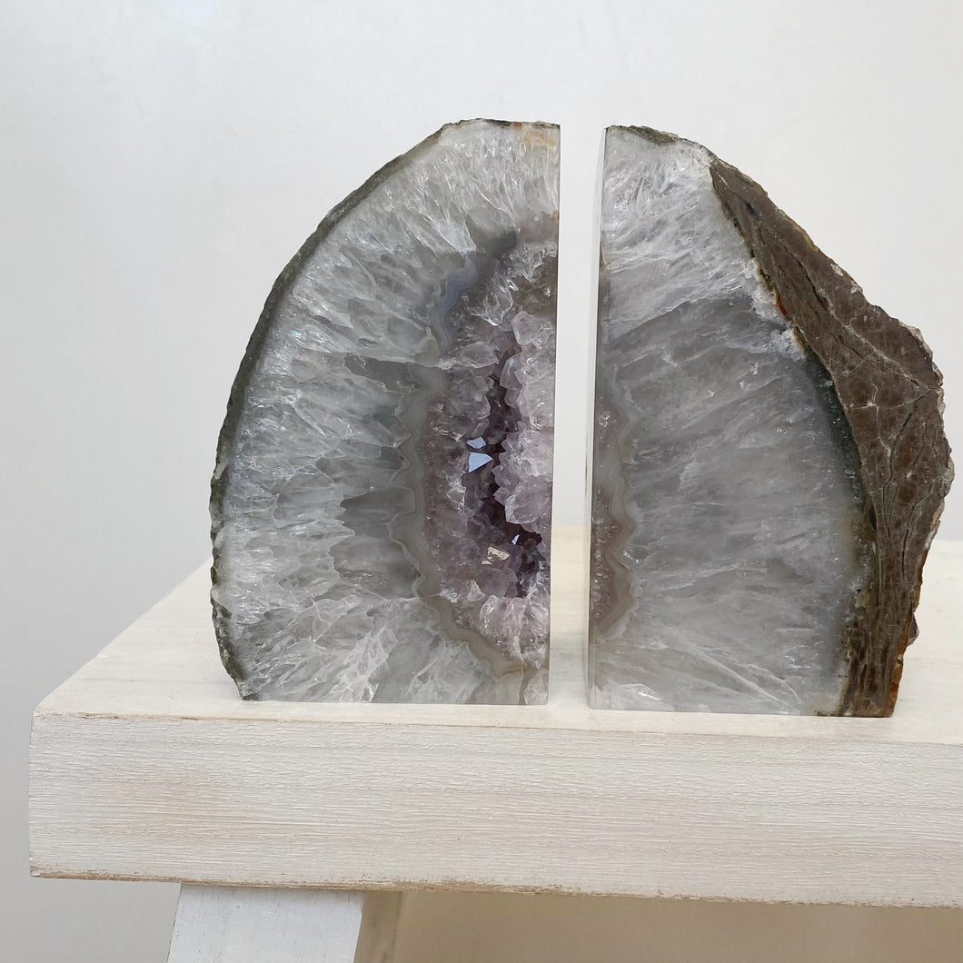 AGATE CRYSTAL BOOKENDS - PURPLE/GREY