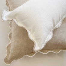 Load image into Gallery viewer, LINEN SCALLOPED CUSHION - WHITE

