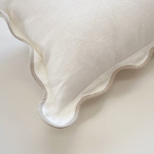Load image into Gallery viewer, LINEN SCALLOPED CUSHION - WHITE
