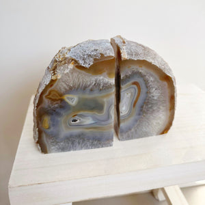AGATE CRYSTAL BOOKENDS - GREY/BLUE
