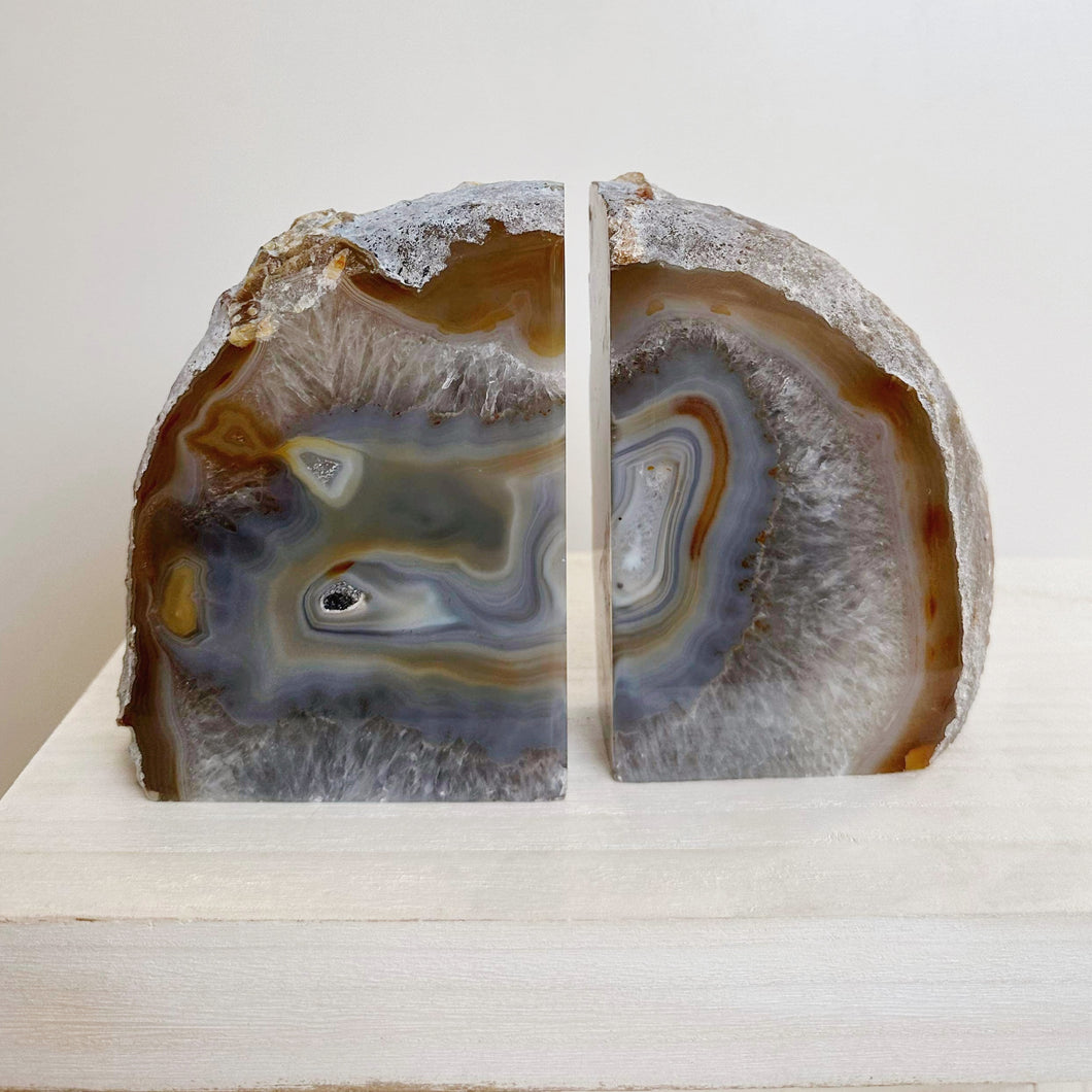 AGATE CRYSTAL BOOKENDS - GREY/BLUE