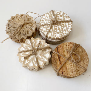 CARVED WOODEN FLOWER COASTERS
