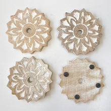 Load image into Gallery viewer, CARVED WOODEN FLOWER COASTERS
