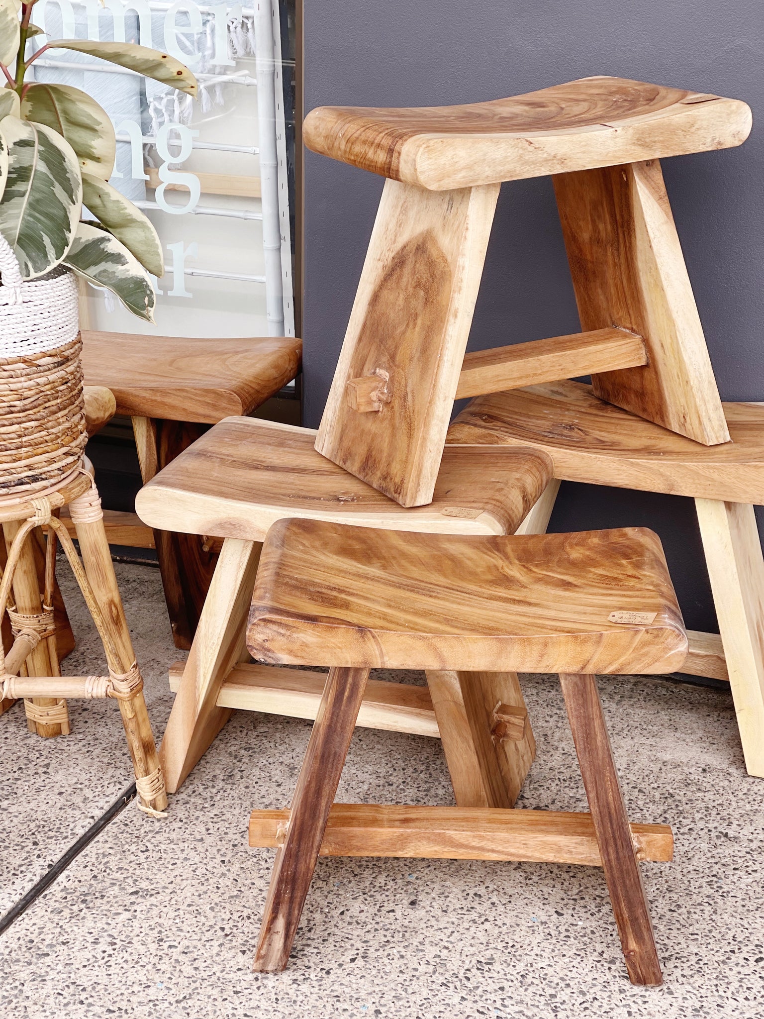 Curved wooden stool deals